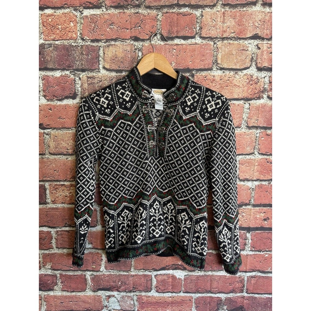 Vintage Talbots Womans Fair Isle Nordic Pullover Sweater Metal Clasps Winter-P